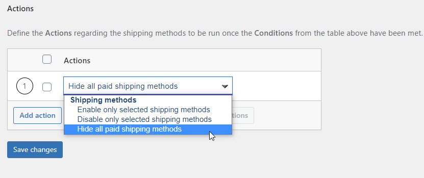 Conditional Shipping Methods - actions