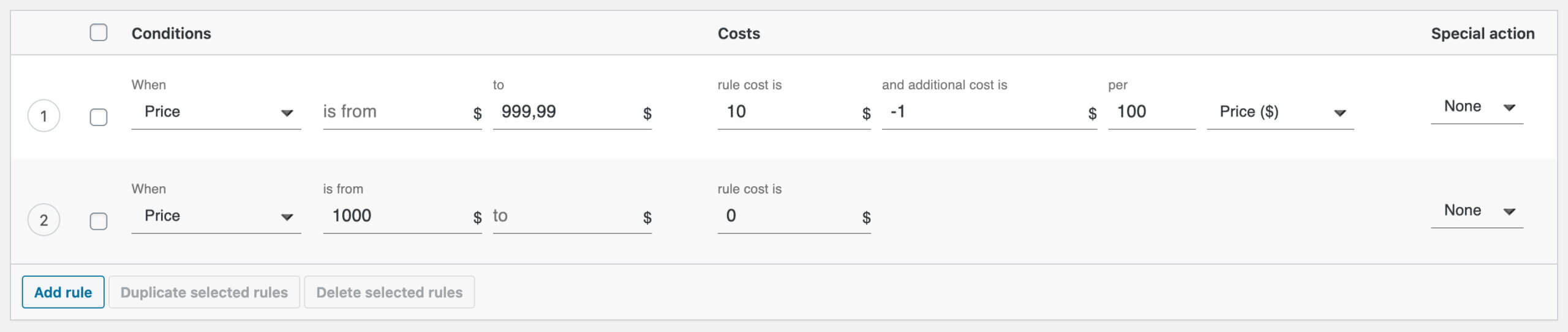 Substracting the shipping cost and free shipping over amount