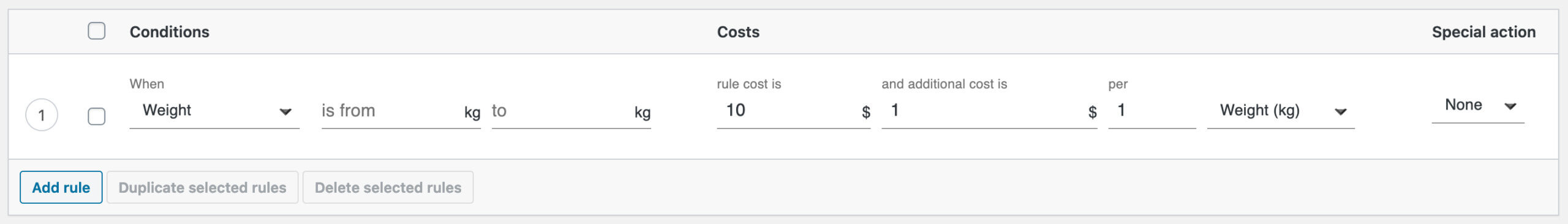 Shipping cost per weight - PRO rule