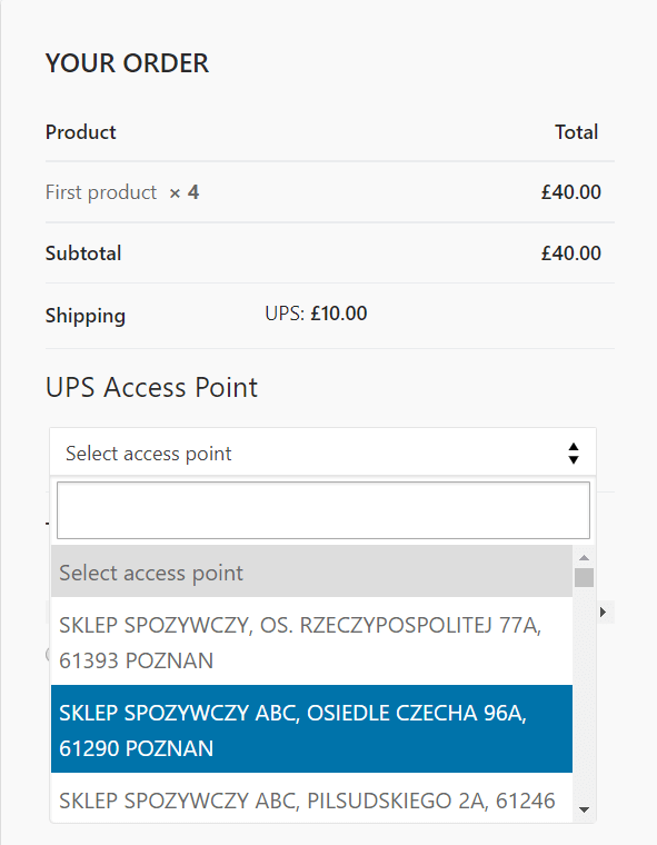 UPS Acces point selection in checkout page