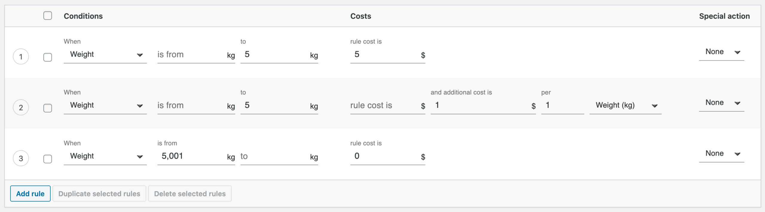 Second example of a shipping calculator in WooCommerce