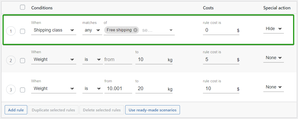 Free shipping for specific products in WooCommerce - Hiding the other shipping methods