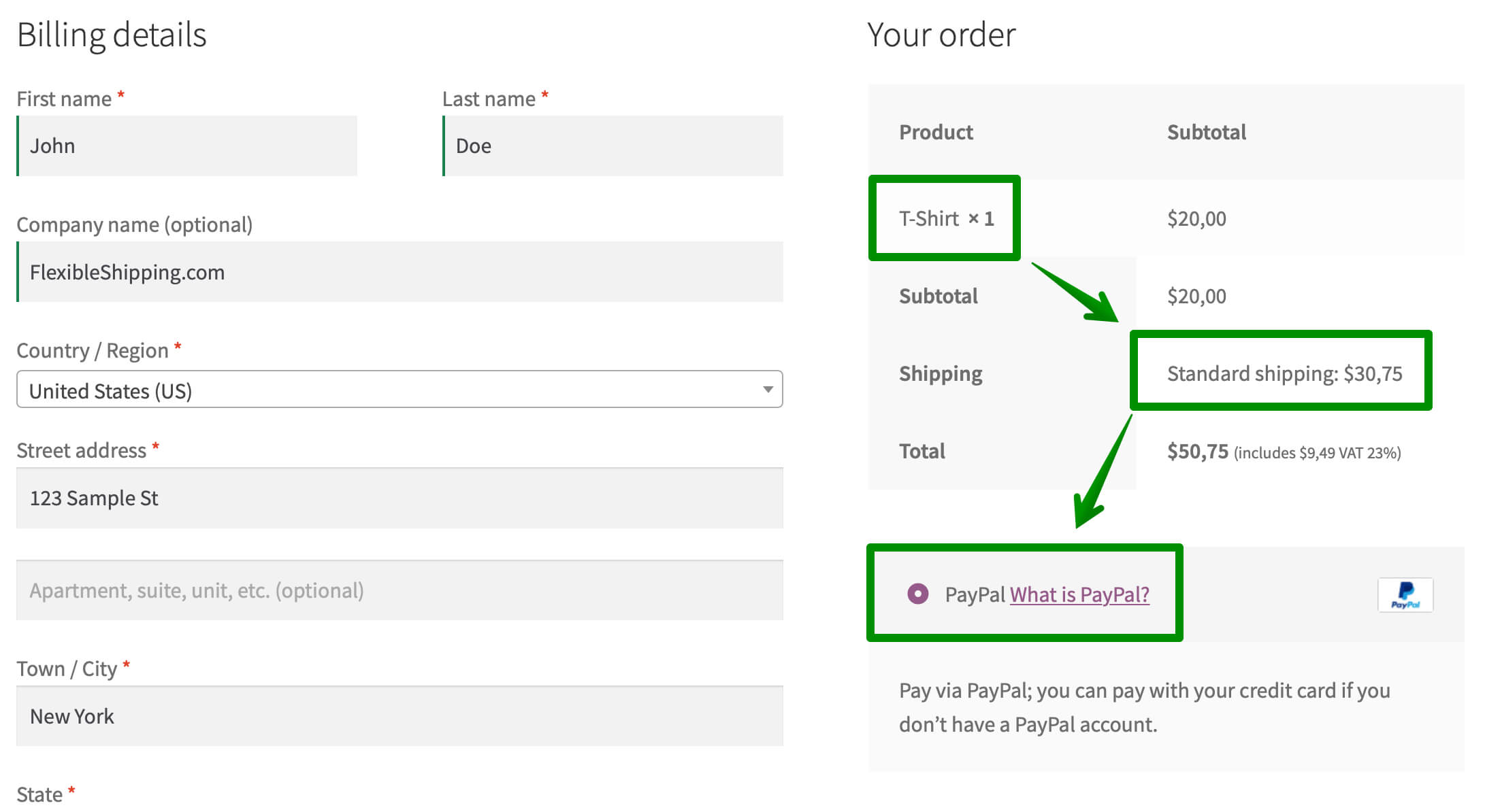 Standard shipping with only PayPal enabled