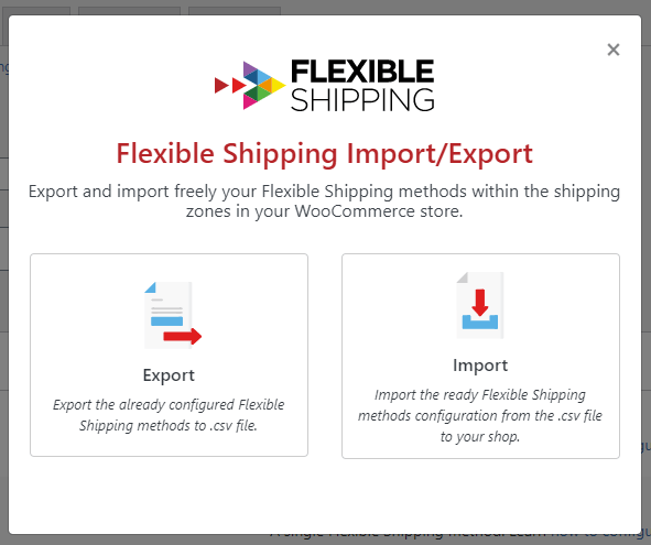 Flexible Shipping Import Export window