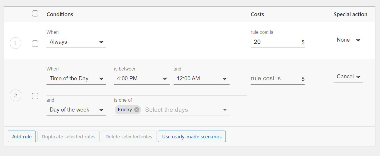 Hide shipping method based on day and time of day
