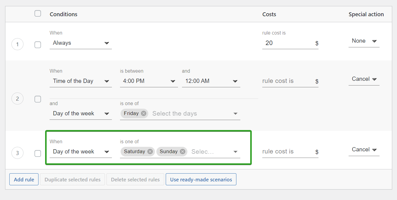 hide shipping method for more than one day