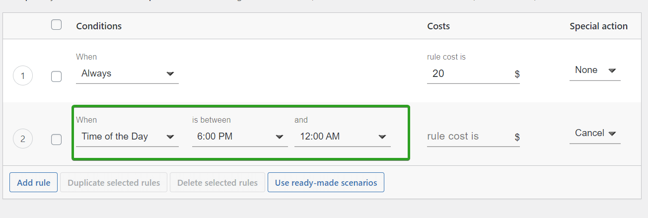 new shipping rule based on Time of the day