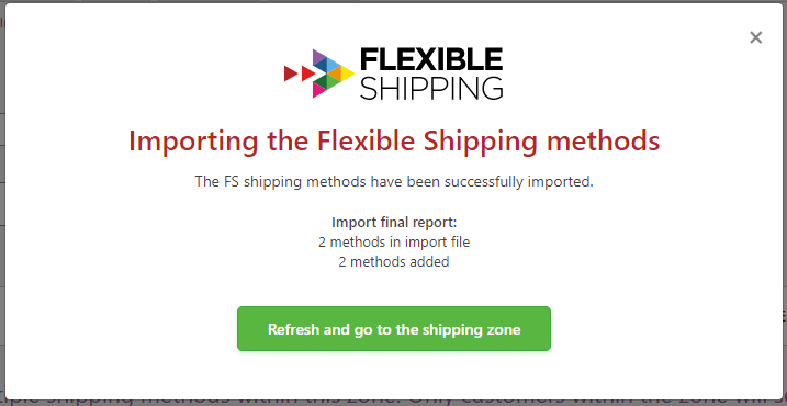 shipping methods import confirmation