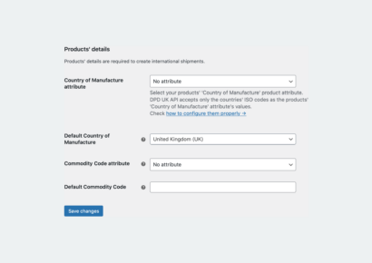 DPD UK Products' details settings - DPD UK & DPD Local WooCommerce