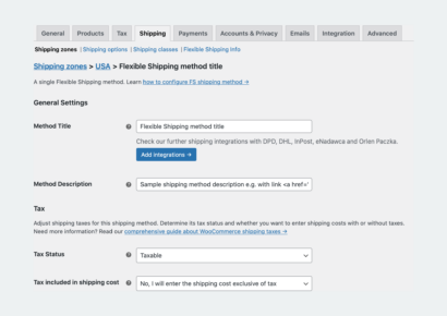 General settings and Tax - Flexible Shipping PRO WooCommerce