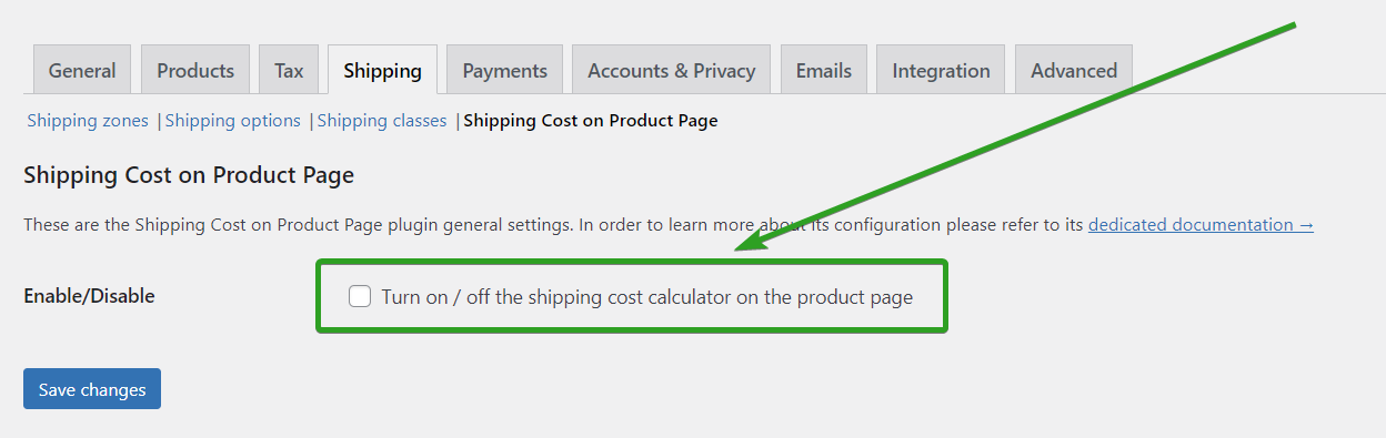 turn on the shipping cost calculator on the product page