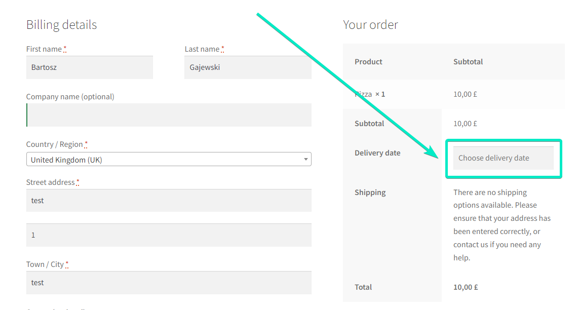 choose delivery date field