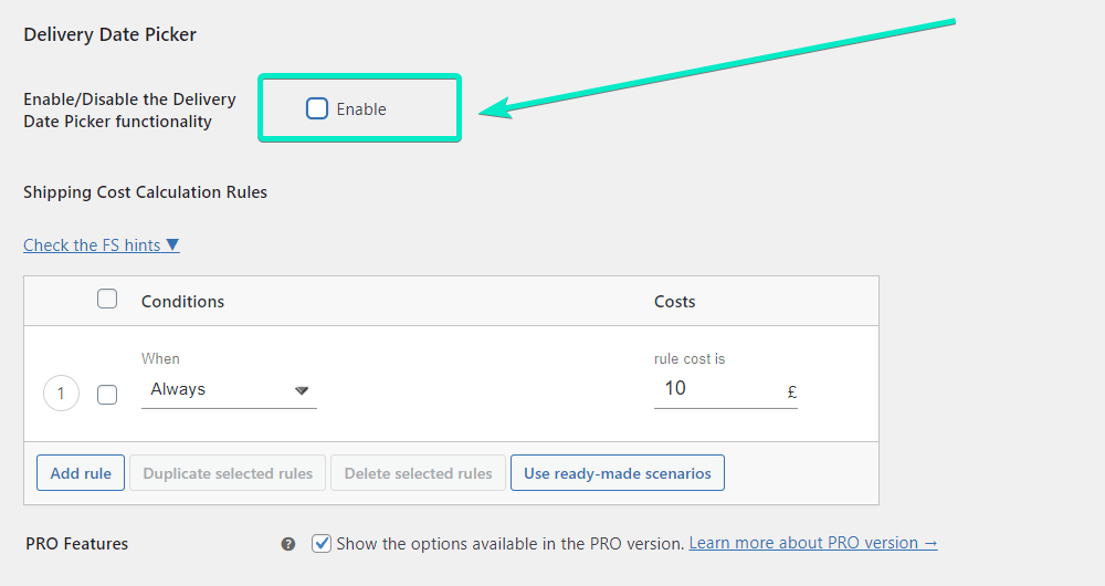 enable delivery date picker on flexible shipping method