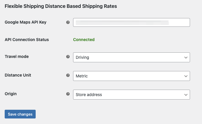 Distance Based Shipping Rates plugin settings