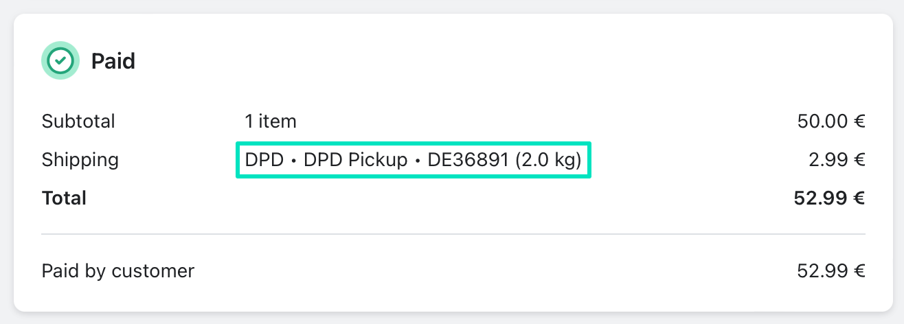 Customer's selected pickup point information saved to the order details