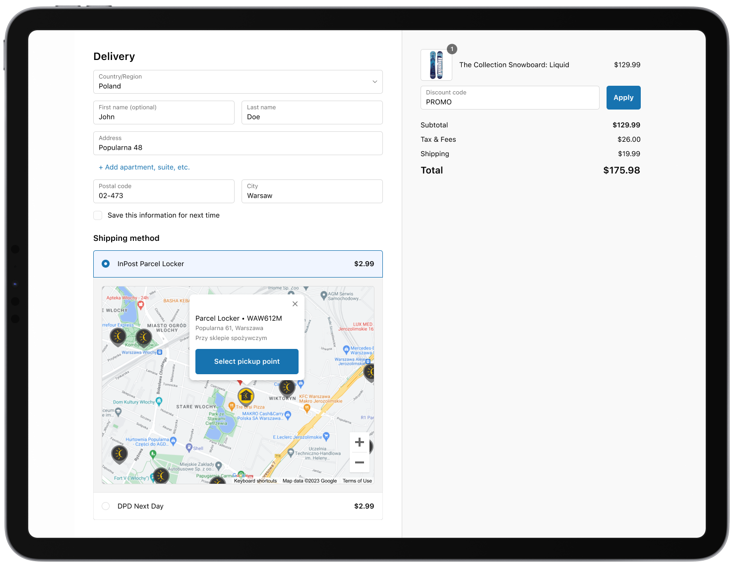 Shopify Plus plan pickup points map at checkout