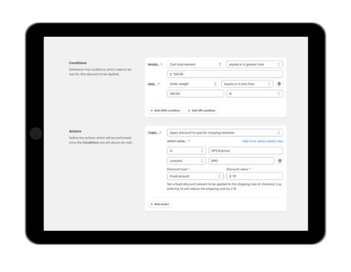 Shopify Shipping Discounts Combine Multiple Conditions and Actions