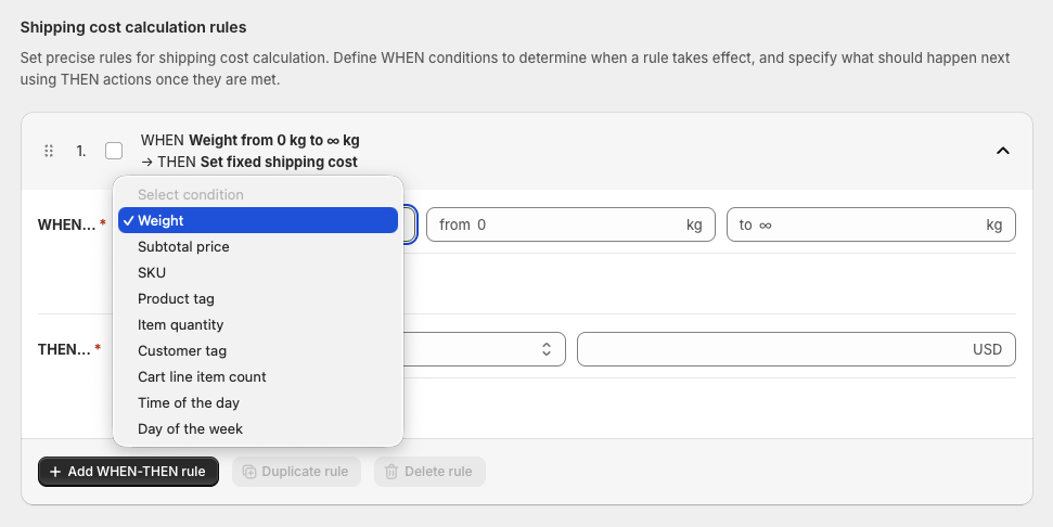 Shopify Shipping-Rates Rules - Flexible rules and conditions