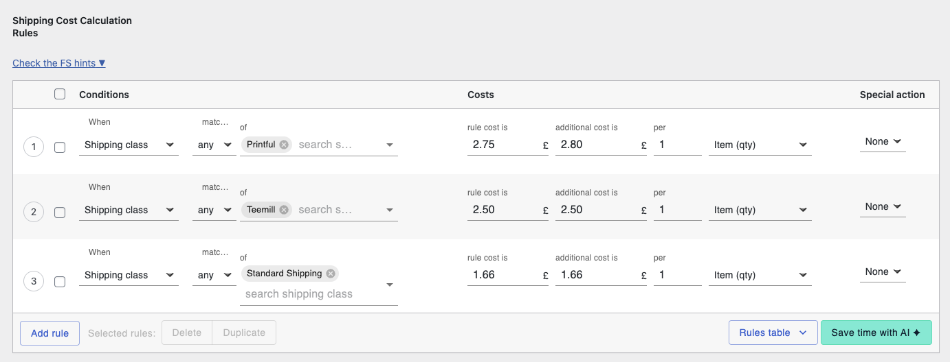 FS shipping method configuration