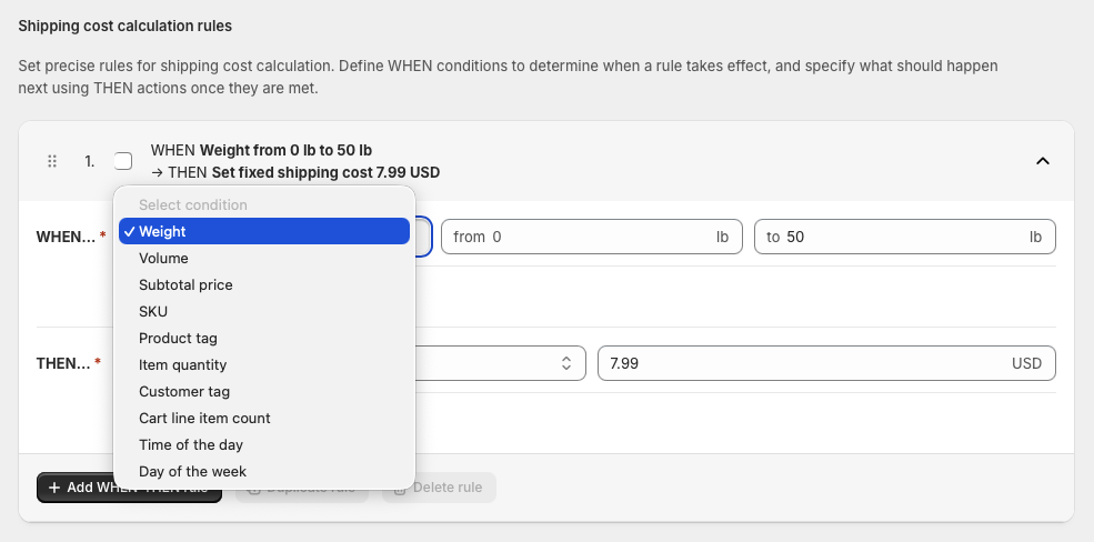 Shopify Shipping Rates Rules - Flexible rules and conditions