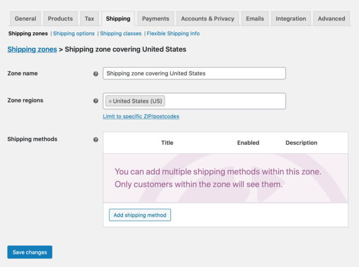 WooCommerce zone covering the whole USA territory