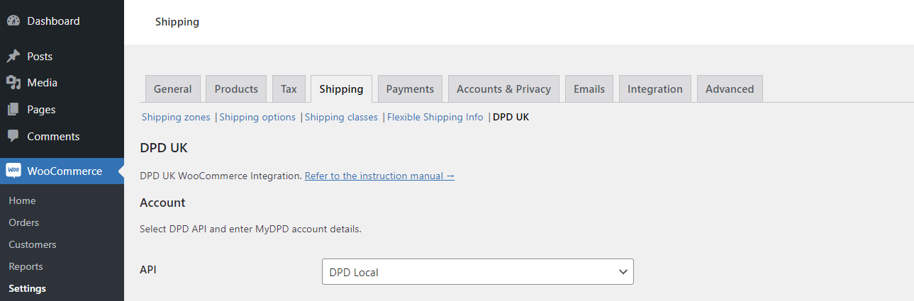 DPD UK plugin settings