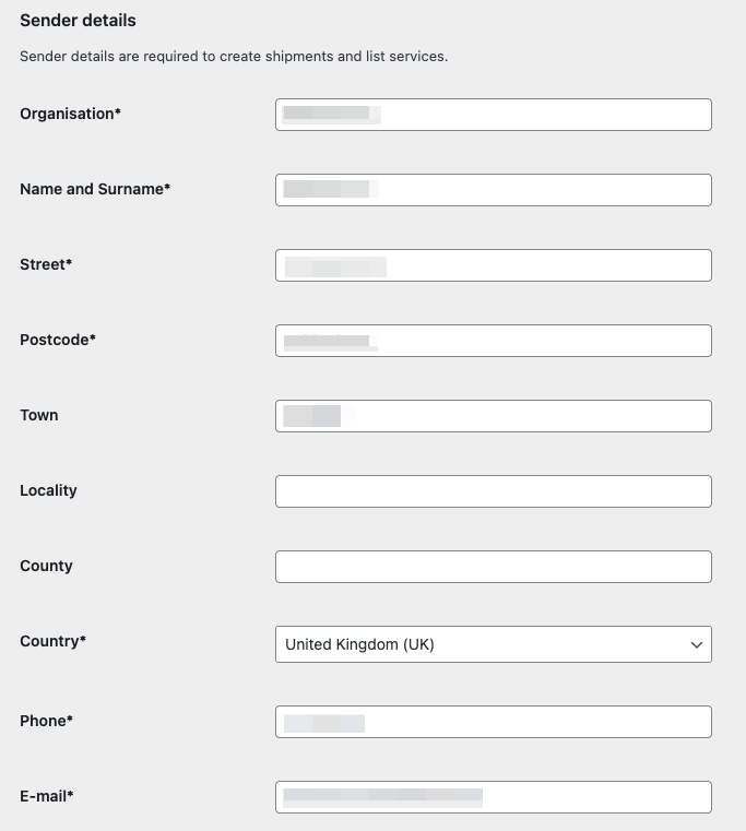 WooCommerce DPD UK - Sender details