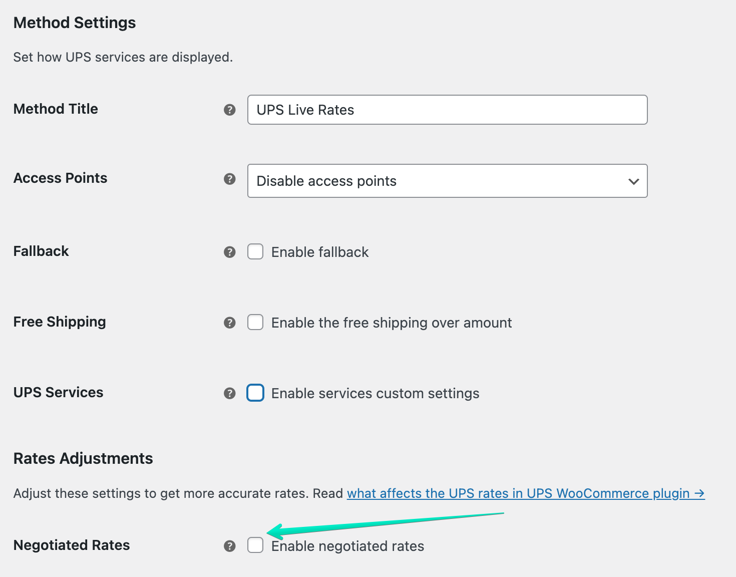 UPS negotiated rates checkbox