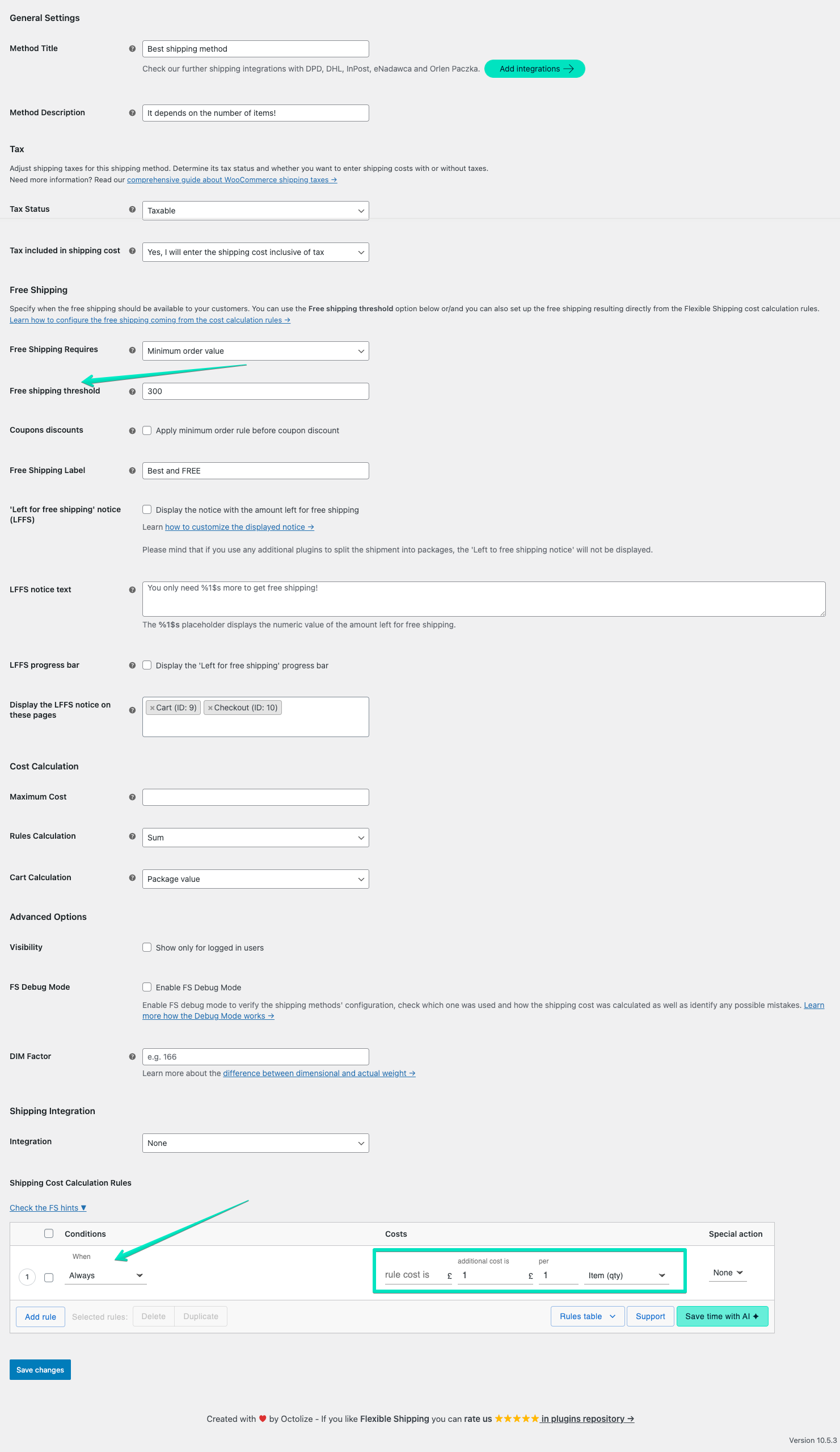 WooCommerce shipping based on the number of items configuration