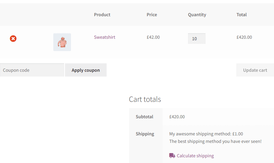 WooCommerce shipping by cart total - £1