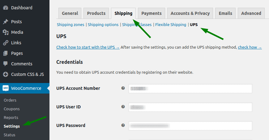 Configuring UPS integration - settings