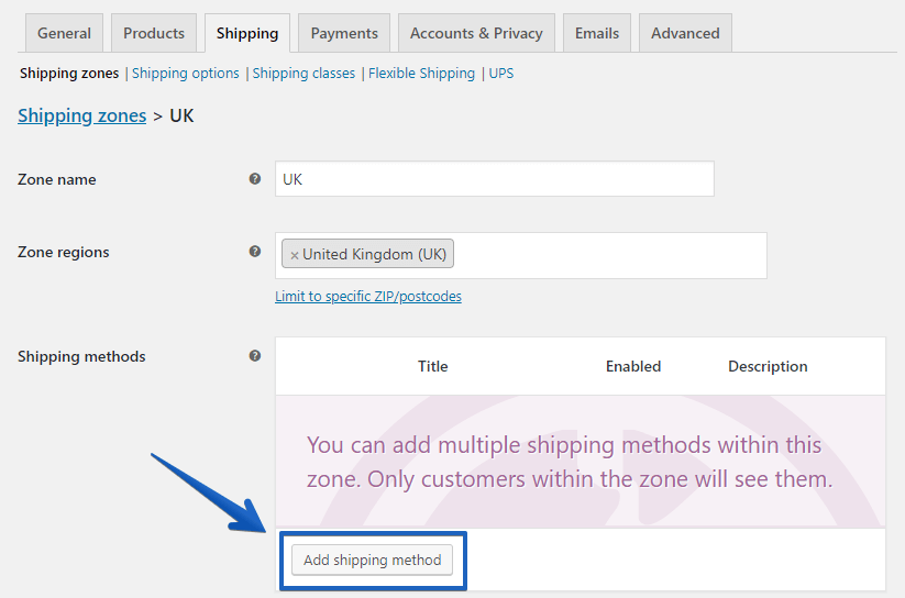 WooCommerce Shipping Settings: Add Shipping Method