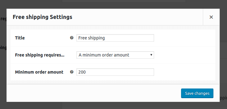 Free Shipping in WooCommerce - settings