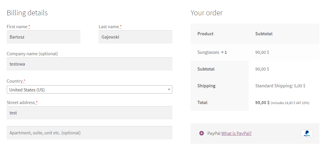 Order result - standard shipping