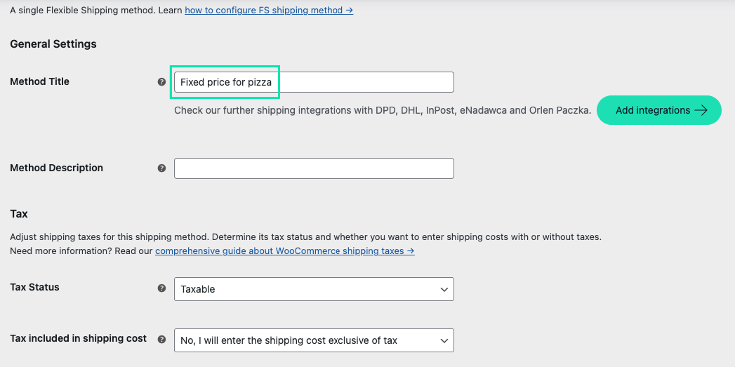 Flexible Shipping method configuration