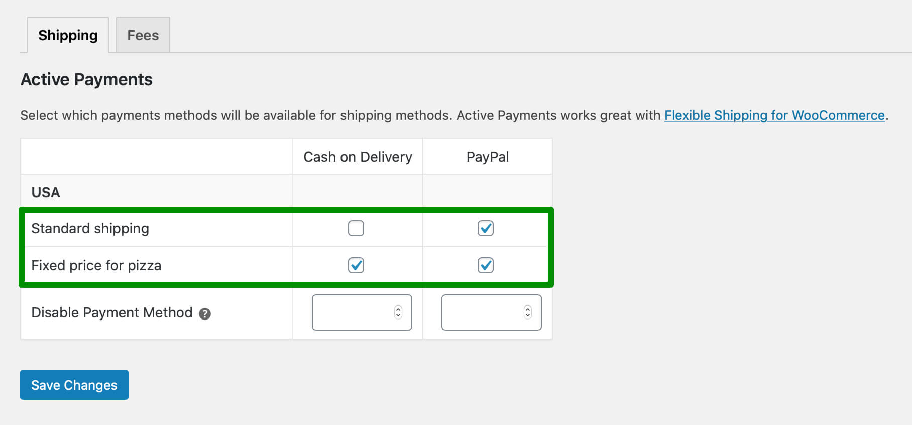 Payment methods assigned