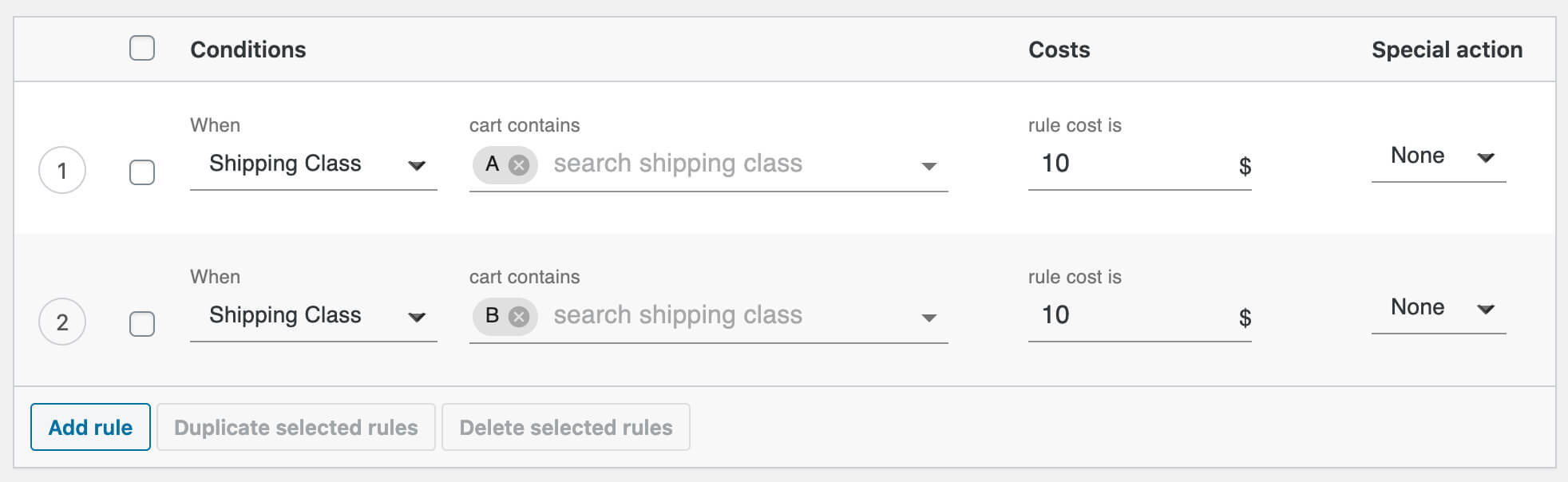 Combine two shipping classes in Flexible Shipping