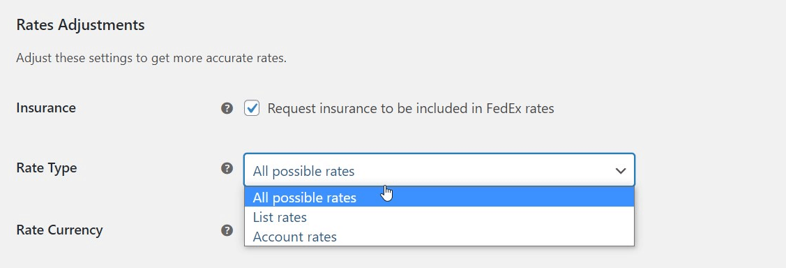 FedEx WooCommerce Rate Type