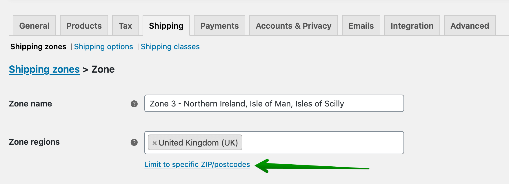 UK Shipping zones configuration - Limit to specific ZIP/postcodes