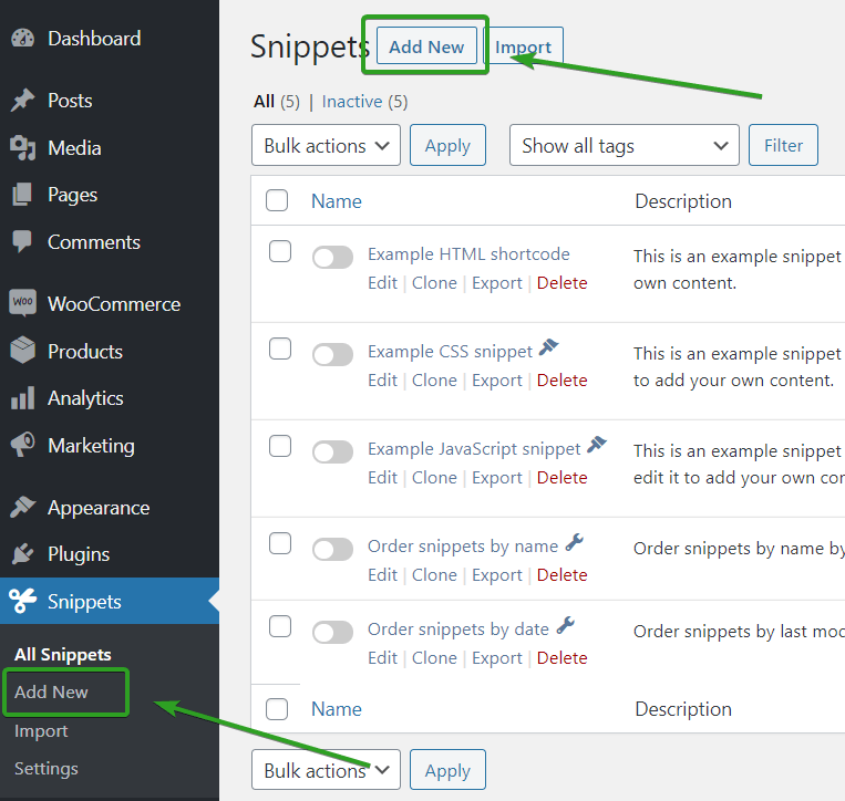 add new snippet in Code Snippets plugin