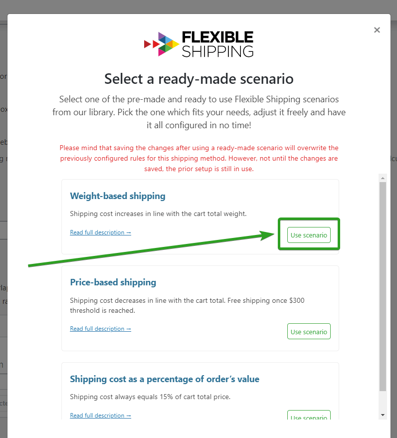 use scenario in the Flexible Shipping plugin