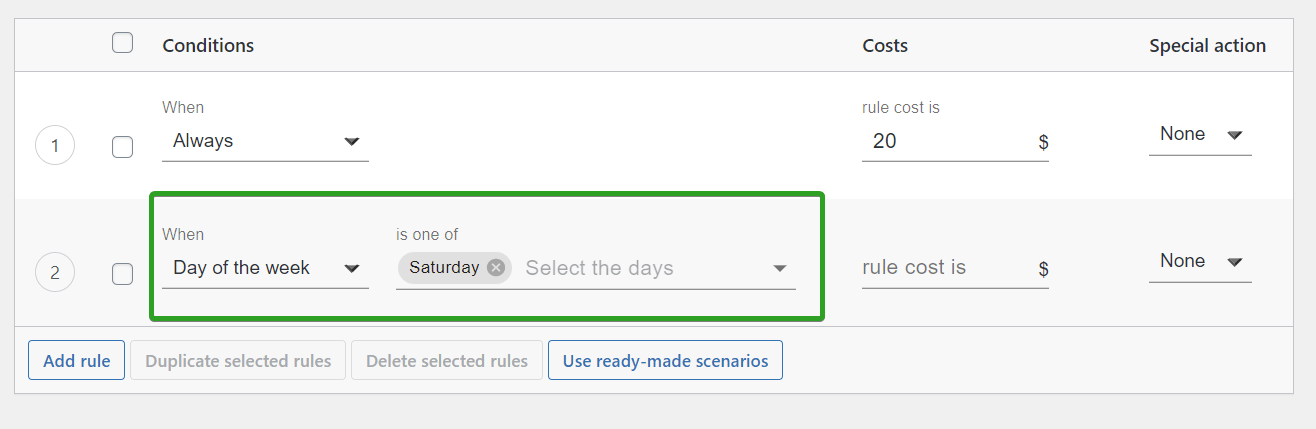 new shipping rule based on Day of the week