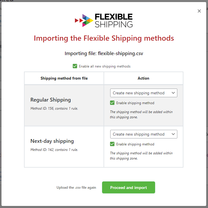 select shipping methods to import