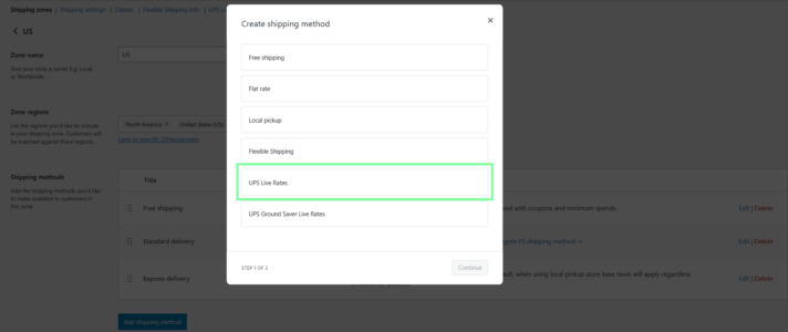 Select Shipping Option UPS Live Rates