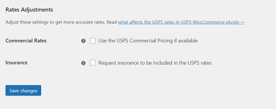 USPS shipping method additional settings