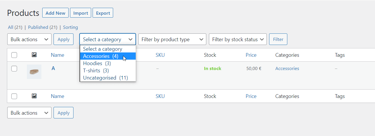 filter product categories
