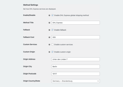 DHL Express shipping method settings - DHL Express Live Rates PRO Woocommerce