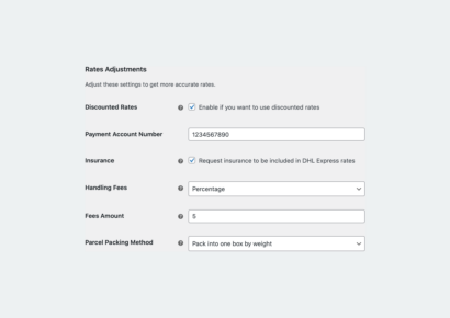 DHL Express Rates Adjustments settings - DHL Express Live Rates PRO Woocommerce