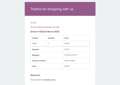 Tracking link in the email sent to customer - DPD UK & DPD Local WooCommerce