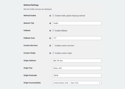 FedEx shipping method settings - FedEx Live Rates PRO WooCommerce